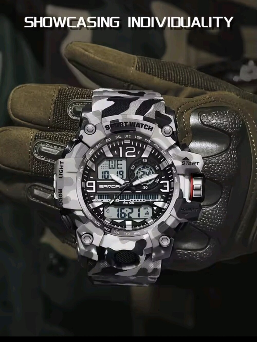 Men's Digital Camouflage Military Style Sports Watch. Waterproof 50M, Resin Case - Picture 4 of 11